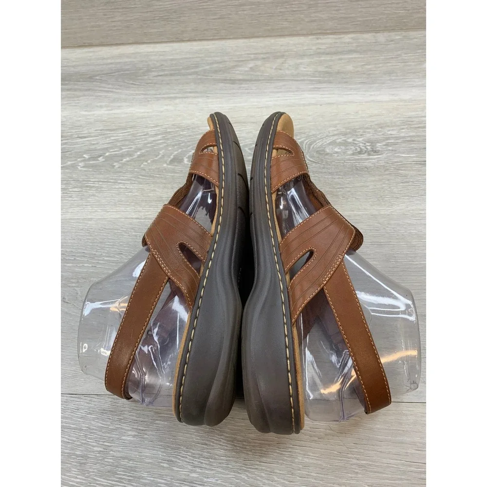 Clarks Women's Leisa Vine Tan Leather Strappy Sandals 9.5 Comfort Casual Shoes
